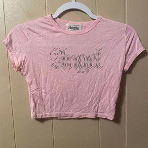 Angels Isaac Taylor Shane NYC Pink Rhinestone Angel Cropped Top Size S